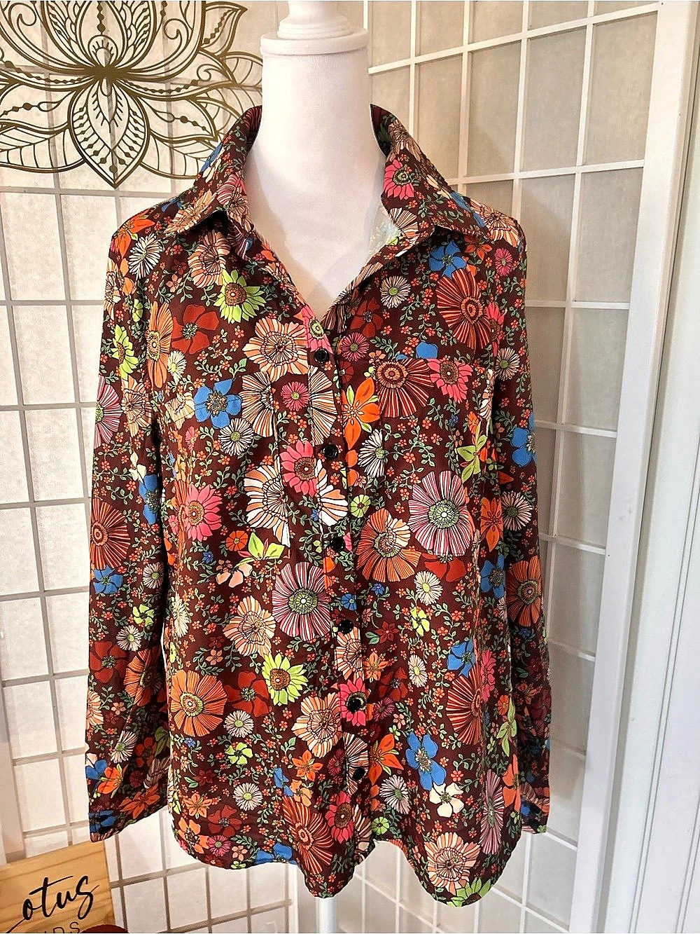 Fashion Nova Floral Button Front Shirt in Brown & Multicolor Like New